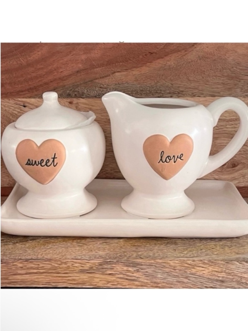 🆕-Rae Dunn- "LOVE & SWEET" Sugar, Creamer & Tray Serving Set. NWT